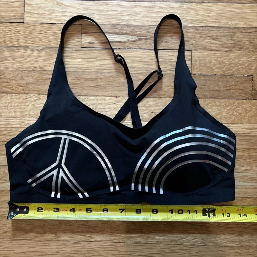 FP Movement Sports Bra Womens Small Black Silver Strappy Athletic Gym Yoga Peace